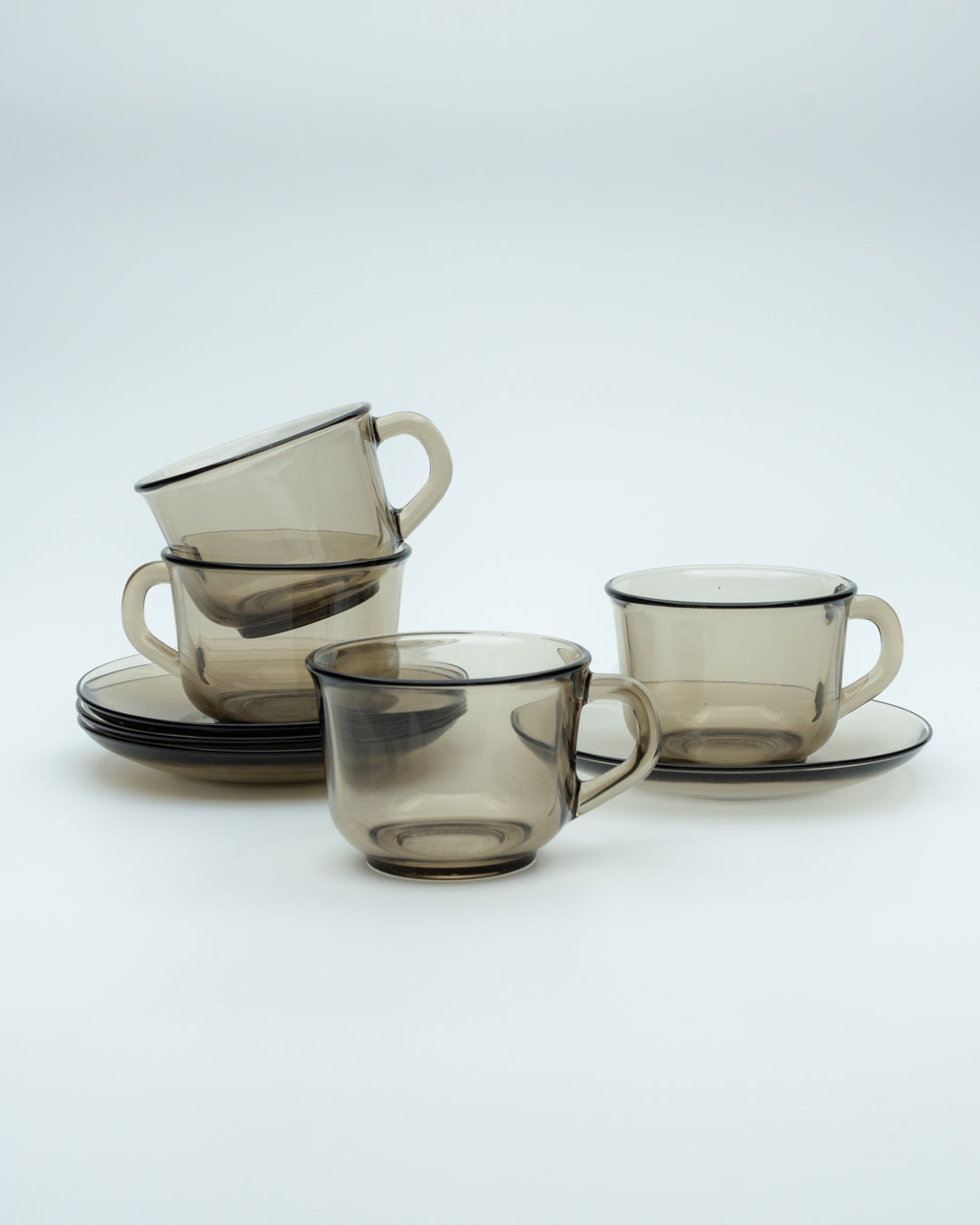 Arcoroc Smoked Cups and Saucers (4)