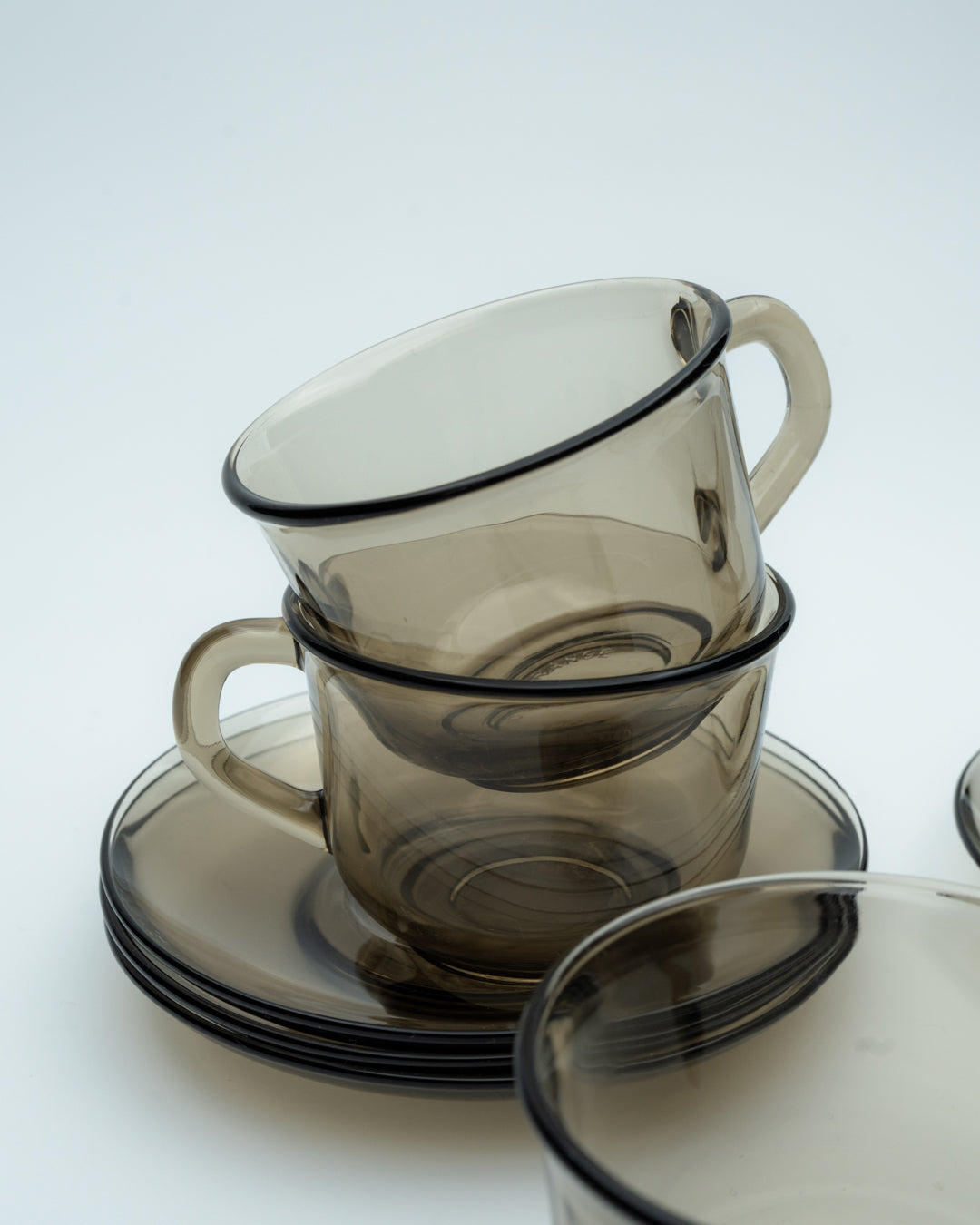 Arcoroc Smoked Cups and Saucers (4)