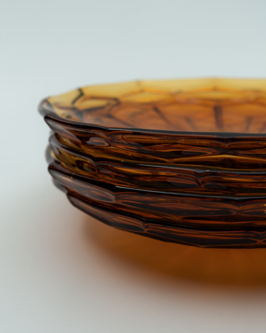 Small Amber Glass Plates (4)