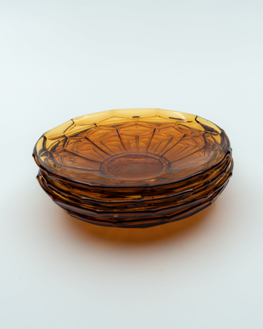 Small Amber Glass Plates (4)