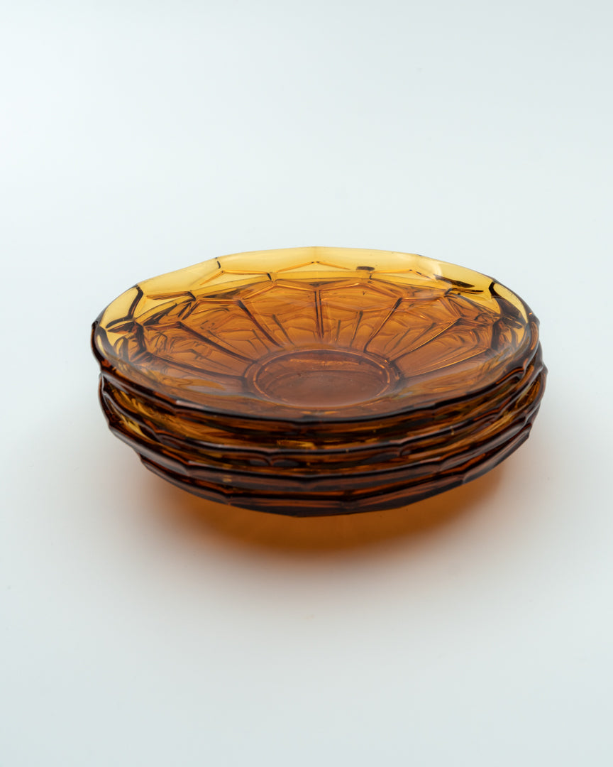 Small Amber Glass Plates (4)